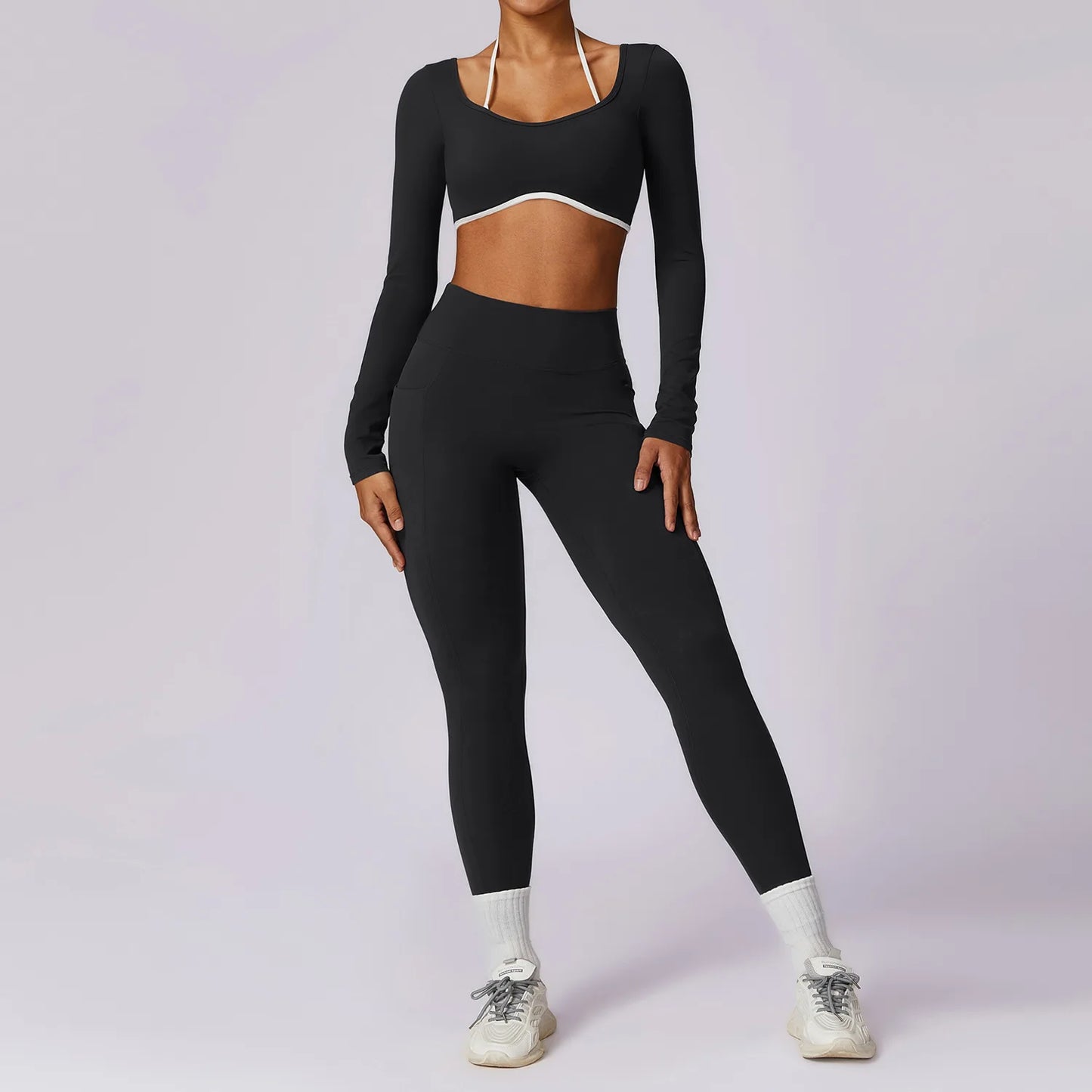 Halter Neck Style and V back Leggings Set